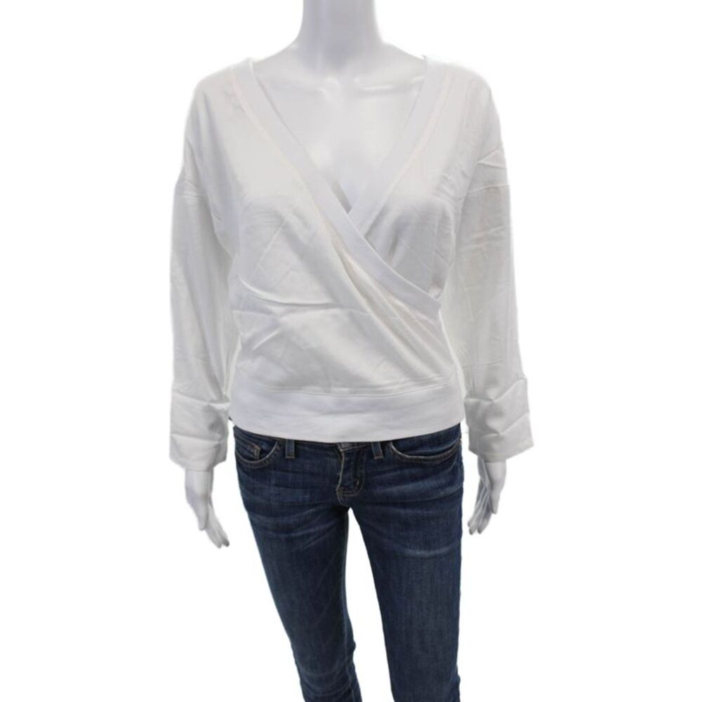Philanthropy Womens Round Neck Open Back Long Sleeve Pullover Top White Size XS